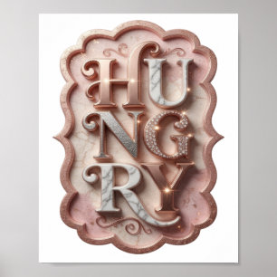Ikonisches Silber HUNGRY Grafikdesign Poster