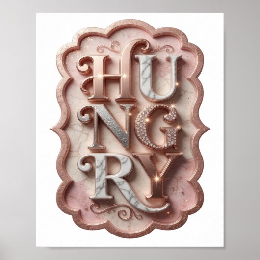 Ikonisches Silber HUNGRY Grafikdesign Poster (Vorne)