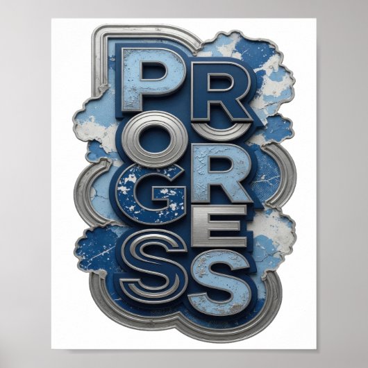 Ikonisches Silber PROGRESS Zitat Design Poster (Vorne)