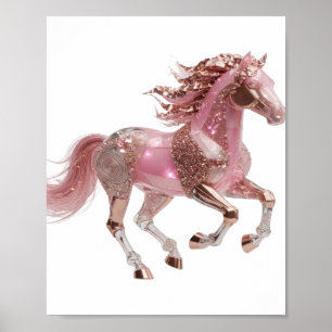 Ikonisches Silbernes PINK GLITZERNDES PFERD Poster