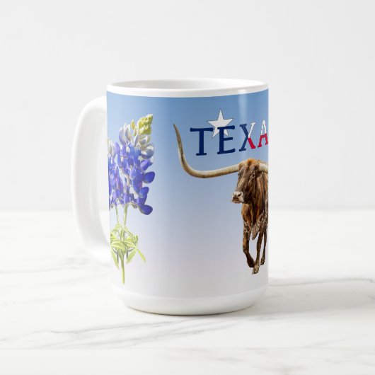 Ikonisches Texas auf hellblau, Tasse (Vorderseite Links)