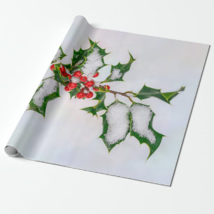 Ilex Red Christmas Holly Berries im Winter Snow — Geschenkpapier