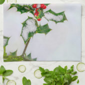 Ilex Red Christmas Holly Berries im Winter Snow — Geschirrtuch (Gefaltet)