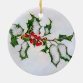 Ilex Red Christmas Holly Berries im Winter Snow — Keramik Ornament (Hinten)