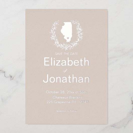 Ilinois Staat Hochzeit in Urlaubsort Folieneinladung (Vorderseite)