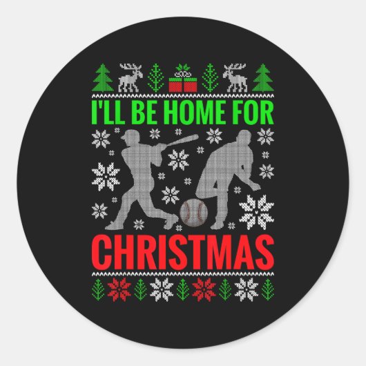I'll Be Home For Christmas Baseball Funny Xmas Runder Aufkleber (Vorderseite)