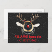 I'll BEE Home for Christmas Reindeer Bee Postkarte (Vorne/Hinten)
