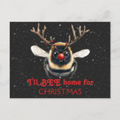 I'll BEE Home for Christmas Reindeer Bee Postkarte (Vorderseite)