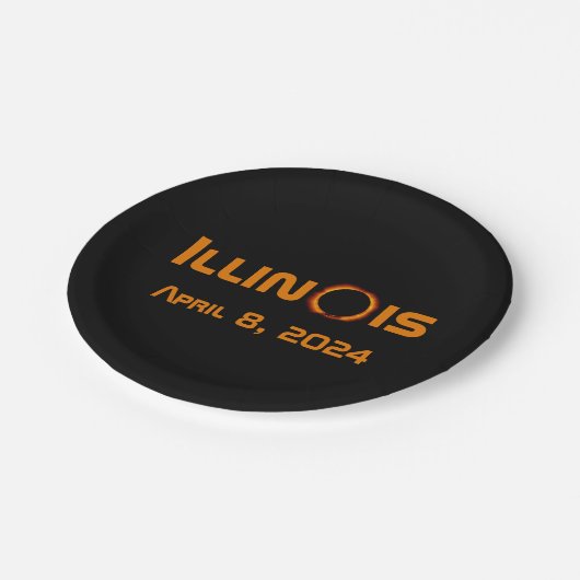 Illinois 2024 Gesamtsolares Eclipse Pappteller (Schrägansicht)