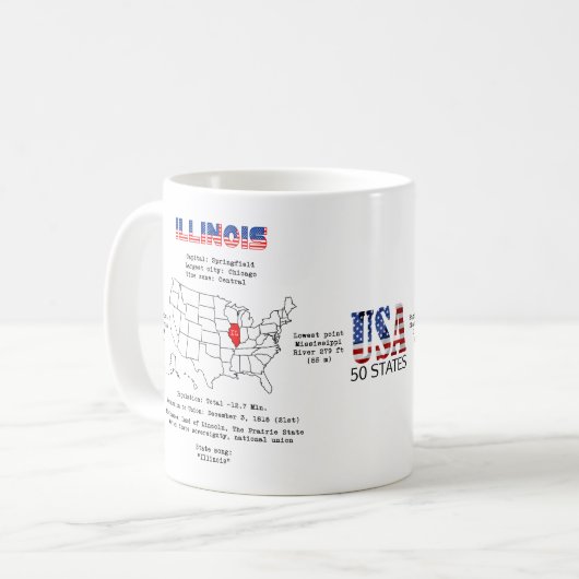 Illinois American Staat auf einer Karte und nützli Kaffeetasse (Vorderseite Links)