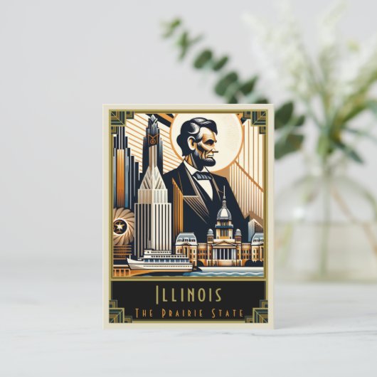 Illinois | Art Deco Postkarte (Stehend Vorderseite)