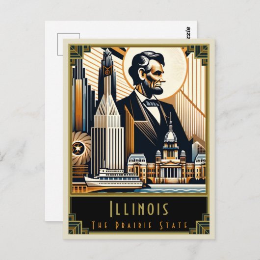 Illinois | Art Deco Postkarte (Vorne/Hinten)