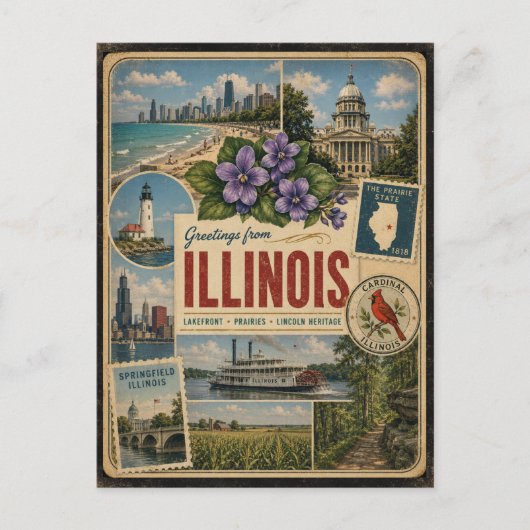 Illinois-authentische Vintage-Postkarte Postkarte (Vorderseite)