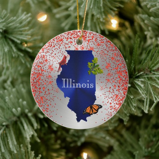 Illinois Blue Kardinal Monarch Oak Leaf Keramik Ornament (Baum)