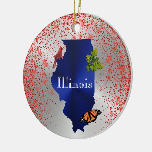 Illinois Blue Kardinal Monarch Oak Leaf Keramik Ornament (Links)