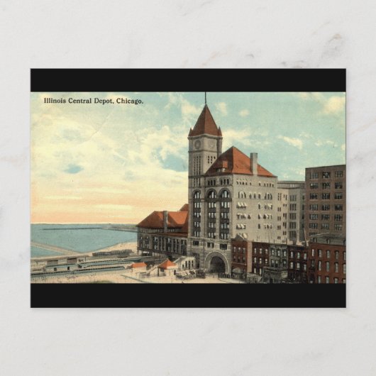 Illinois Central Depot Chicago Repro Vintag 1913 Postkarte (Vorderseite)