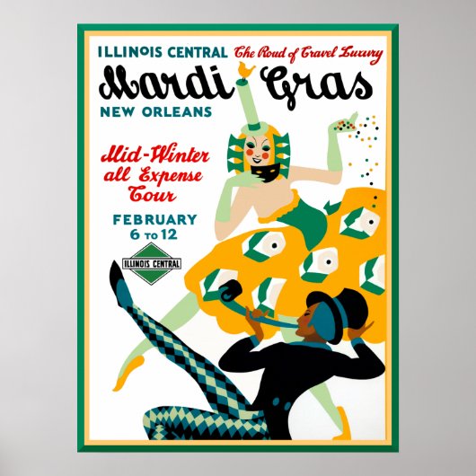 Illinois Central Railroad Mardi Gras Plakat (Vorne)