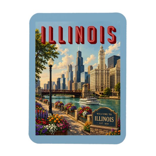 Illinois Chicago Fluss Magnet (Vertikal)