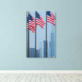 Illinois, Chicago Marinepier, US-Flaggen Leinwanddruck (Insitu (Holzboden))