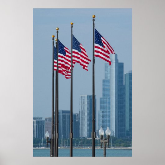 Illinois, Chicago Marinepier, US-Flaggen Poster (Vorne)