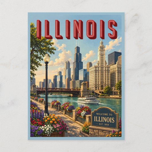 Illinois Chicago River Postkarte (Vorderseite)