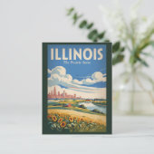 Illinois Chicago Skyline Illustration Reise Kunst Postkarte (Stehend Vorderseite)