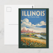 Illinois Chicago Skyline Illustration Reise Kunst Postkarte (Vorne/Hinten)