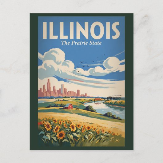 Illinois Chicago Skyline Illustration Reise Kunst Postkarte (Vorderseite)