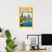 Illinois Chicago Skyline Vintage Poster (Heimbüro)
