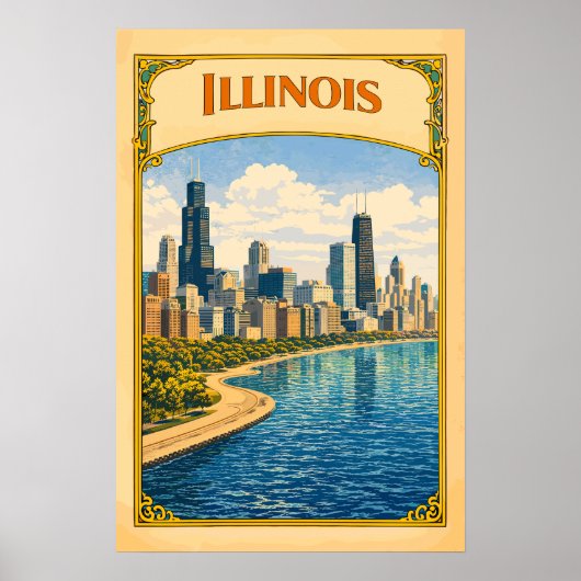 Illinois Chicago Skyline Vintage Poster (Vorne)