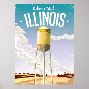 Illinois farm vintage travel poster