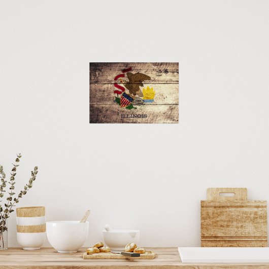 Illinois-Flagge für altes Holz; Poster (Küche)