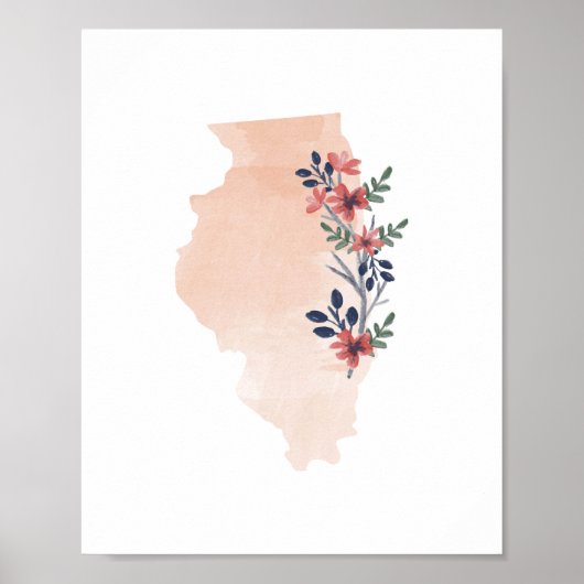 Illinois Floral Watercolor Staat Poster (Vorne)