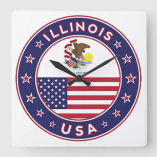 Illinois, Illinois-T - Shirt, Illinois-Aufkleber, Quadratische Wanduhr