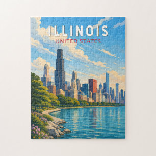 Illinois Illustration Reise Kunst Vintage Puzzle