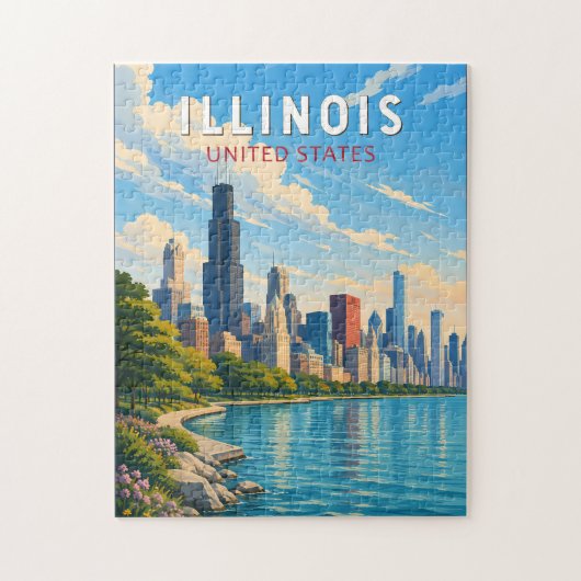 Illinois Illustration Reise Kunst Vintage Puzzle (Vertikal)
