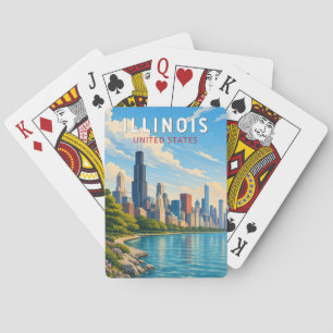 Illinois Illustration Reise Kunst Vintage Spielkarten