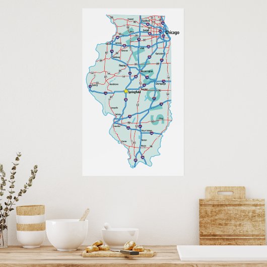 Illinois Interstate Map Print Poster (Küche)