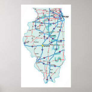 Illinois Interstate Map Print Poster
