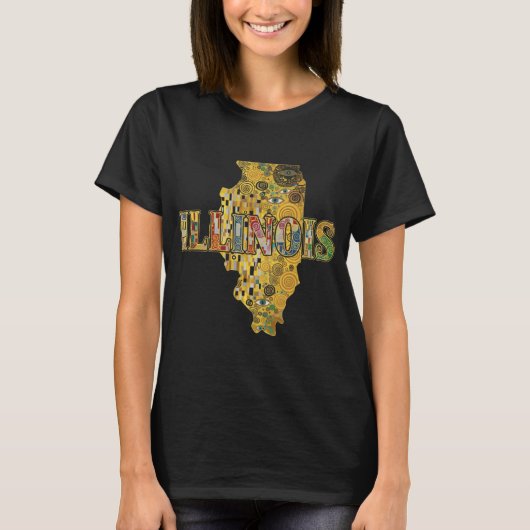 Illinois Karte und Text T-Shirt (Vorderseite)