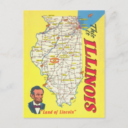 Illinois-Karte Vintager Tourismus Postkarte (Vorderseite)