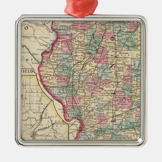 Illinois Karte von Mitchell Silbernes Ornament (Vorne)