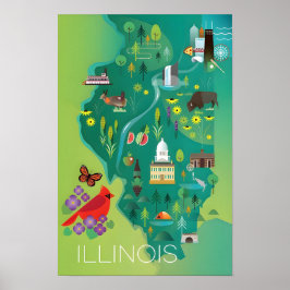 Illinois-Karten-Druck Poster
