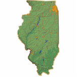 Illinois-Karten-Magnet herausgeschnitten<br><div class="desc">Dieser Magnet,  geformt wie der Staat von Illinois,  zeigt eine Entlastungskarte des Staat an,  der durch eine Goldeffektgrenze umgeben wird. Illinoisan Dekor für Ihren Kühlschrank. 
Karte abgeleitet von den Bildern bei nationalatlas.gov.</div>