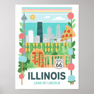 Illinois Land Lincoln USA Sommerreise Poster