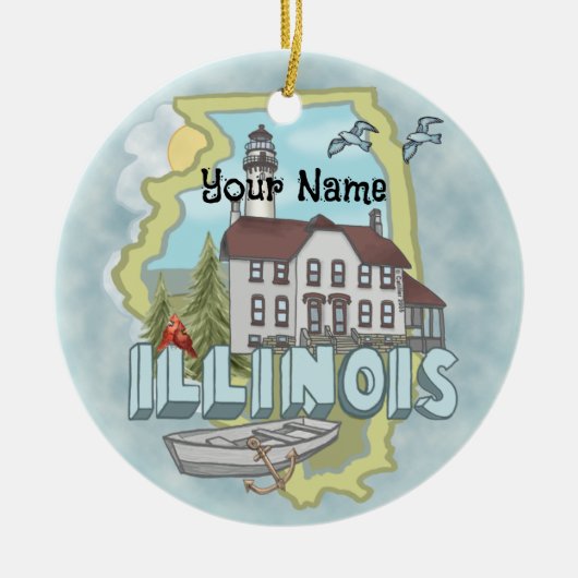 Illinois Lighthouse individuelle Name Keramik Ornament (Vorne)