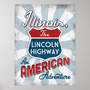 Illinois Lincoln Highway Vintag Amerika Poster