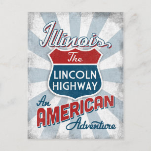 Illinois Lincoln Highway Vintage Amerika Postkarte