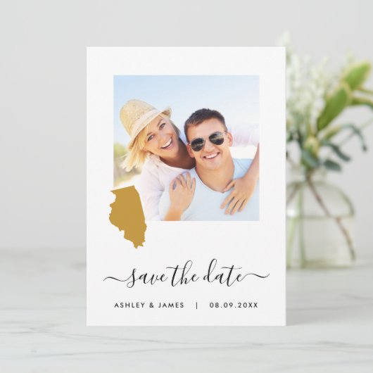 Illinois Map Foto Wedding Save the Date Card (Stehend Vorderseite)