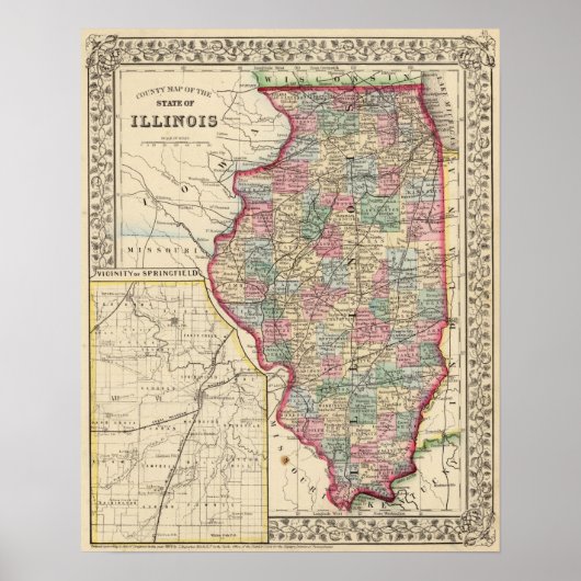 Illinois Map von Mitchell Poster (Vorne)
